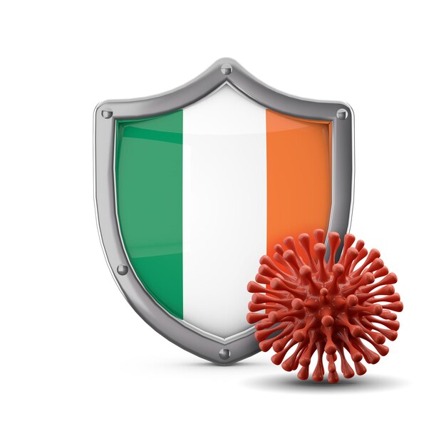 Ireland flag shield protection against a virus bacteria d render