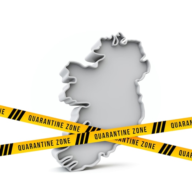 Ireland map with yellow quarantine warning security tape d render