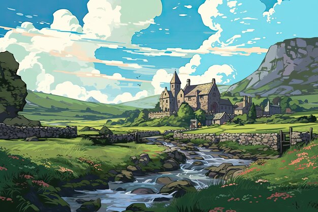 Irelandanime 2d background image in cartoonish style high quality artwork