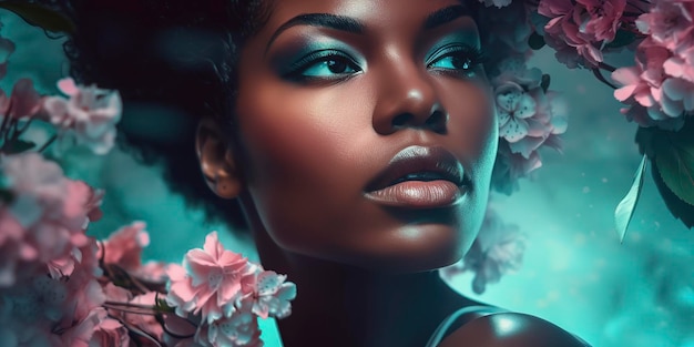 Iridescent Black Beauty Celestial Peach Blossom Inspired Editorial Generative AI