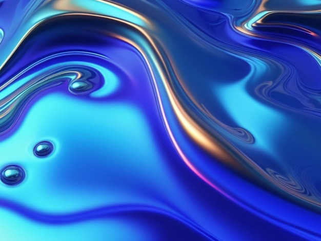 Iridescent blue liquid metal surface with ripples 3d illustration