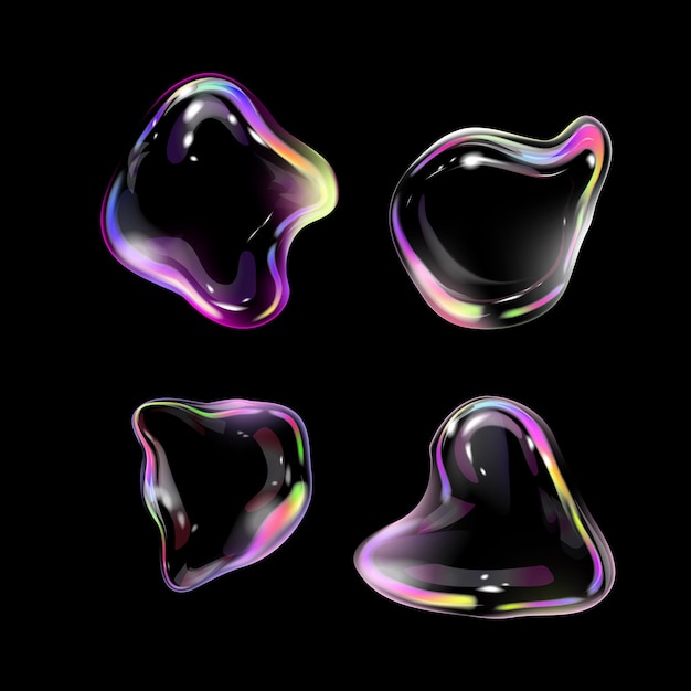 イリデッセント・バブル 3D デザイン エレメントセット ブラックベクトル