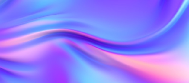 Iridescent chrome wavy gradient cloth fabric abstract background, ultraviolet holographic foil texture, liquid surface, ripples, metallic reflection. 3d render illustration.