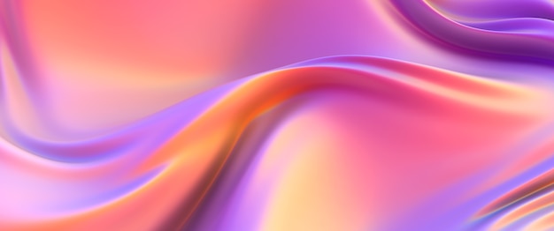 Iridescent chrome wavy gradient cloth fabric abstract background, ultraviolet holographic foil texture, liquid surface, ripples, metallic reflection. 3d render illustration.