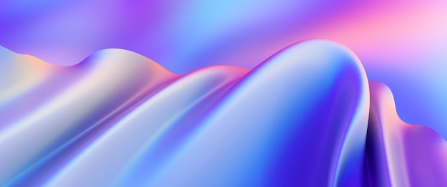 Photo iridescent chrome wavy gradient cloth fabric abstract background, ultraviolet holographic foil texture, liquid surface, ripples, metallic reflection. 3d render illustration.