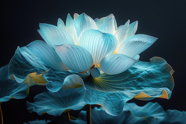 Iridescent closeup of a lotus flower on black background