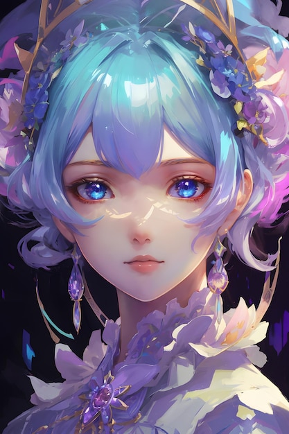 Iridescent color anime portrait Fantasy Anime Girl Iridescent Anime Girl Iridescent Anime Character Cute Anime AI Generative