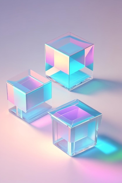 Iridescent Elegance 3D Glass Plastic Cubes in Crystal Block Arrangement