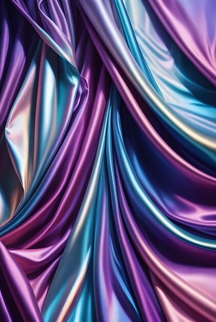 Foto testo tessile a tessuto iridescente che brilla nella consistenza del tessuto a gradiente viola scuro e blu
