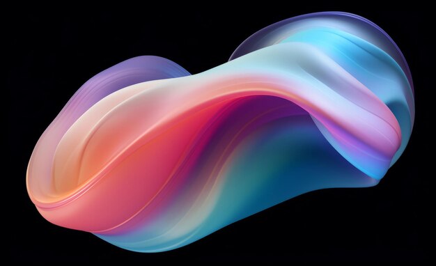 Iridescent fabric and wave flow render on a black background for design wallpaper or backdrop