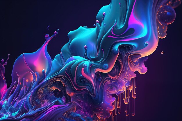 Iridescent Fluid Waves with Hues of Blue and Purple
