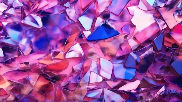 ネオン ピンク と ブルー の 色 を 反射 する 虹色 の ガラスの 断片