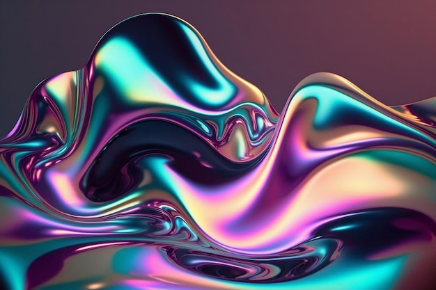 Iridescent holographic colorful undulatory liquid fluid abstract background Ai generative