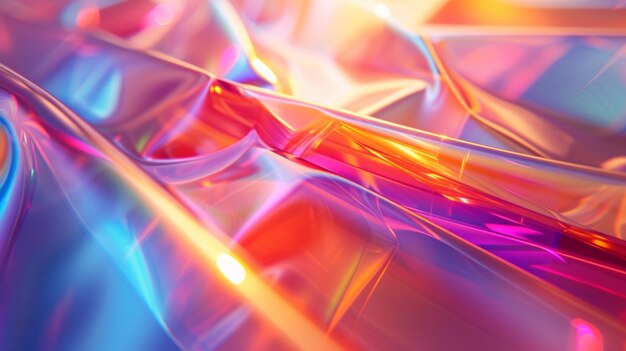 清潔で明るい技術的なキャンバスに照らされた虹色のホログラフィックパターン