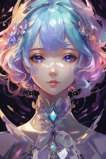 Iridescent kleur anime portret Fantasy Anime Girl Iridescent Anime Girl Iridescent Anime Character Leuke Anime AI Generative