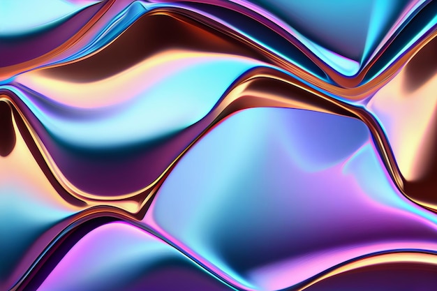 Iridescent liquid metal surface with ripples 3d illustration Abstract fluorescent fluid background