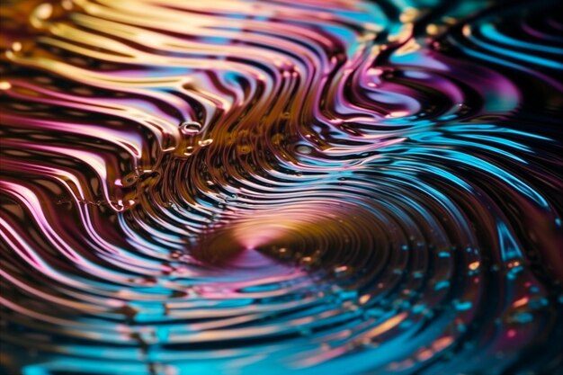 iridescent liquid metal surface with ripples abstract background generative ai