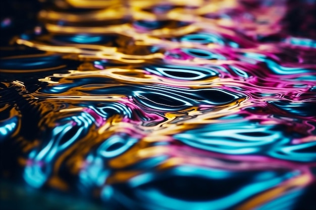 Iridescent liquid metal surface with ripples abstract background generative ai