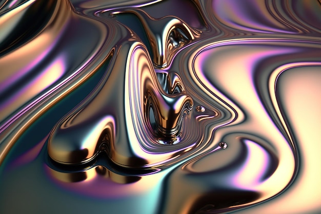 Iridescent liquid metal surface with ripples