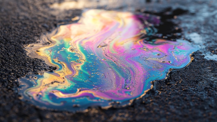 Photo iridescent oil slick on asphalt