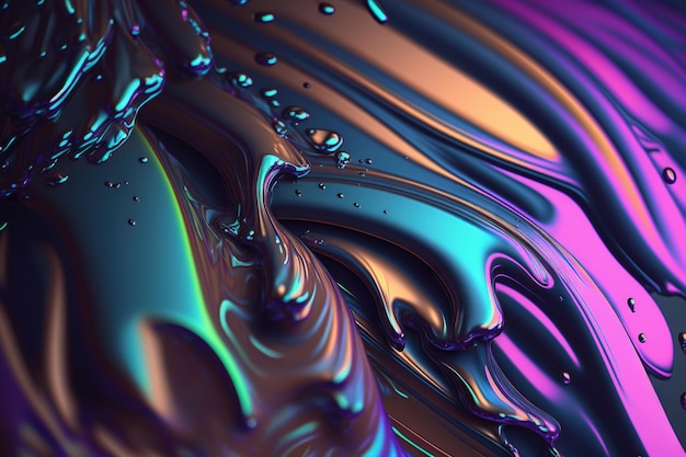 Iridescent paint colorful vivid background Liquid splashes and drops Generative AI