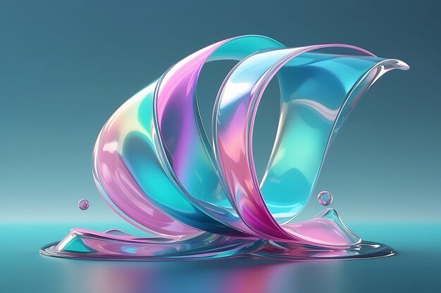 Iridescent Seascape Abstract 3D Render with Glass Ribbon