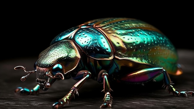 Iridescent sheen of beetles shell closeup AI generated