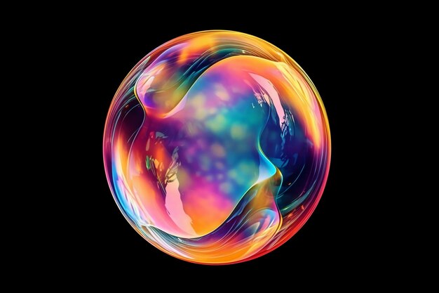 Iridescent soap bubble on multicolored background AI generative
