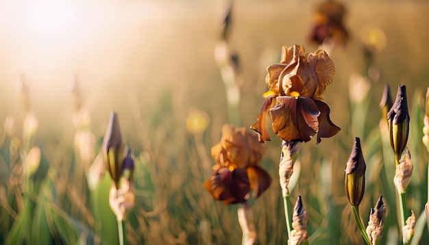 Iris flower in field with blur background