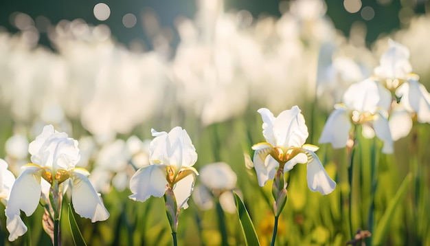 Iris flower in field with blur background