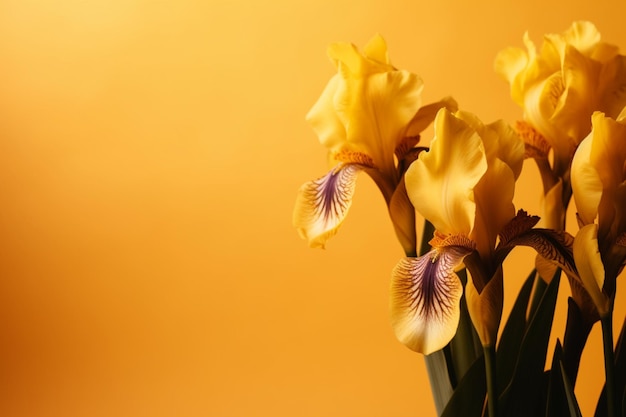 黄色の背景にアイリスの花