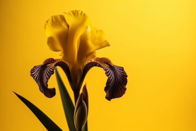 A iris flower on a yellow background
