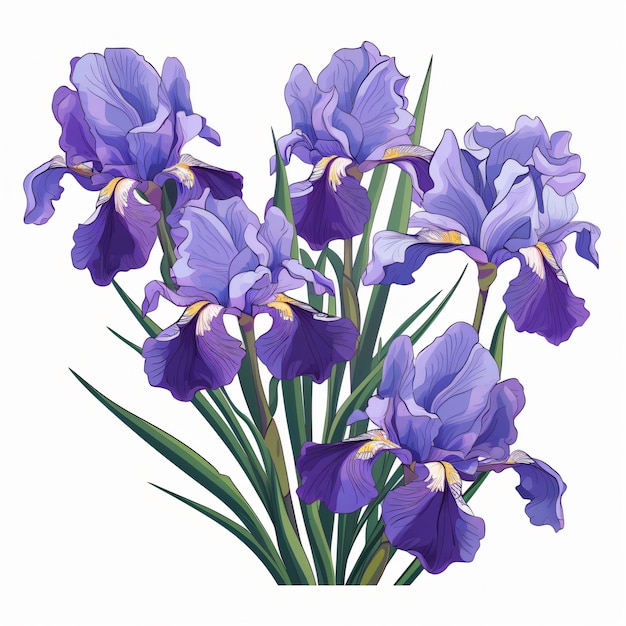 Iris flowers hand drawn illustration flat vector