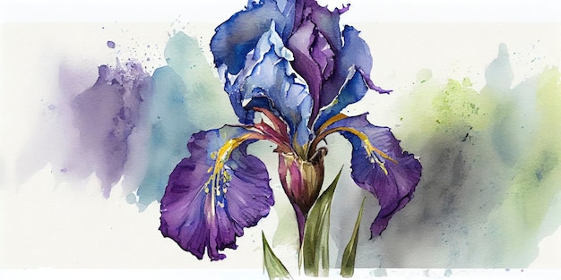 Iris in blauwe en paarse aquarel voor kunstafdrukken en kaarten