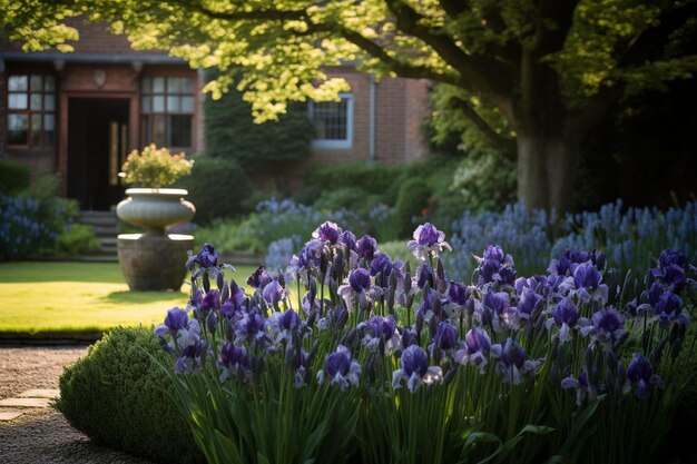 Photo irises making a bold statement in a formal garden spring flower image photography