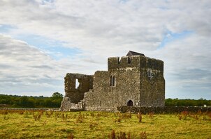 Irish celtic landscape concept medieval ruins of a temple build of limestone