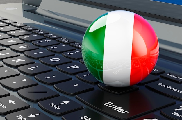 노트북 키보드에 아일랜드 국기 온라인 비즈니스 교육 쇼핑 아일랜드 개념 3D 렌더링