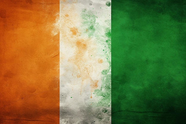 写真 ヴィンテージカーやオートバイの横にアイルランド国旗が描かれています