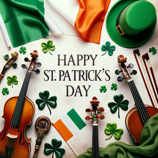 Irish Flags amp Fiddles Flat Lay Centrale ruimte voor St. Patrick's Day-festiviteiten