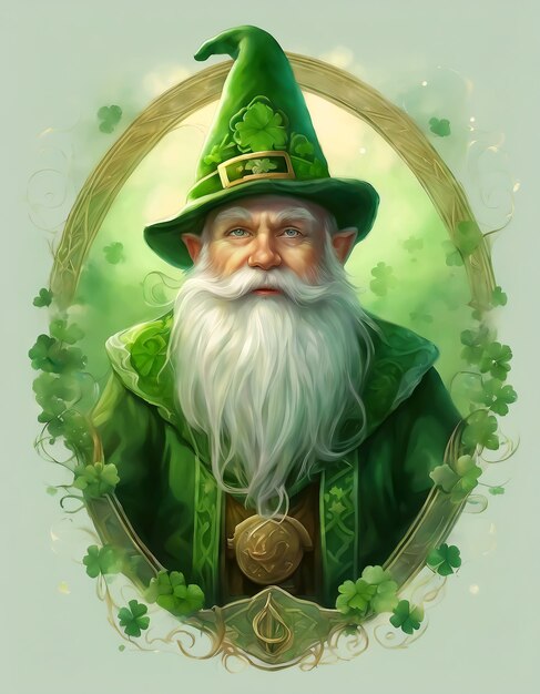 Irish gnome St Patricks Day Leprechaun in a green hat Irish symbol Holiday card