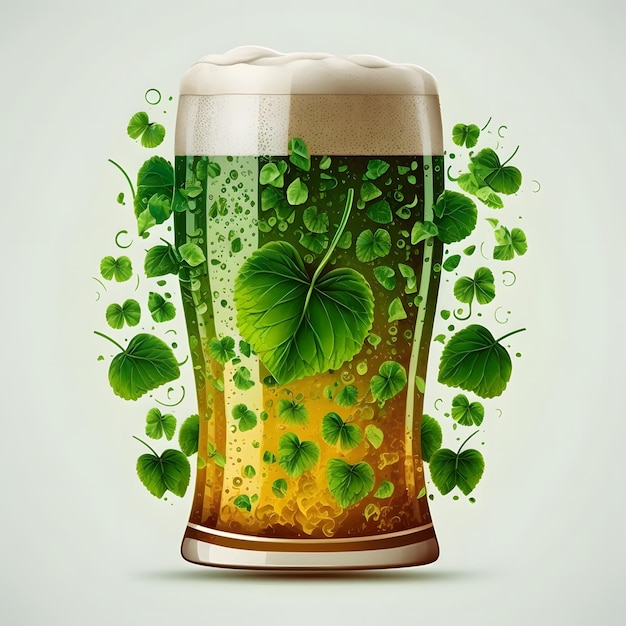 Irish green beer St Patrick's Day shamrock A glass mug of foamy green beer on the table Cultural religious holiday on March 17