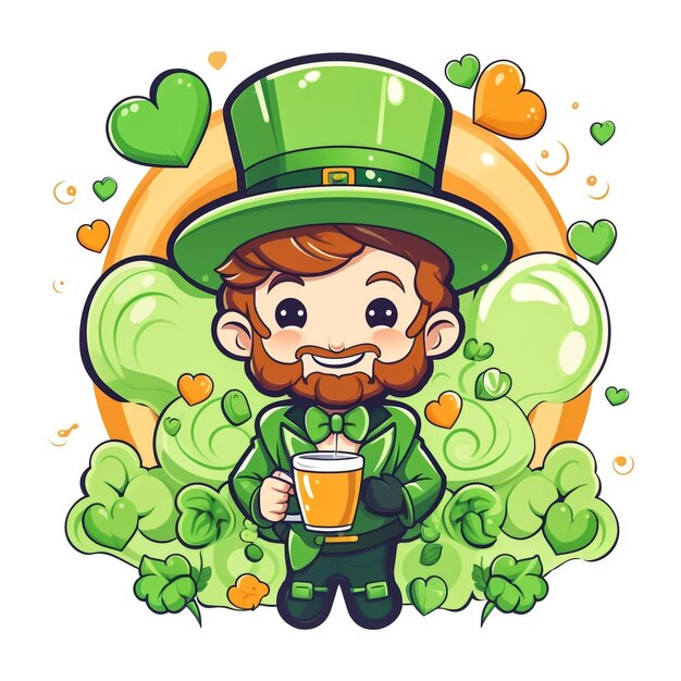 Photo irish leprechaun on st patricks day vector illustration isolated on white background with clover