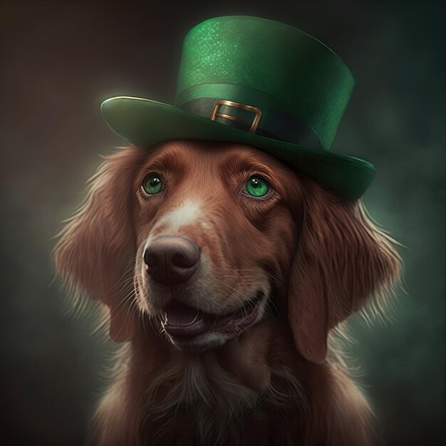 Irish Setter in green hat International celebration of the St Patrick's Day Generated AI