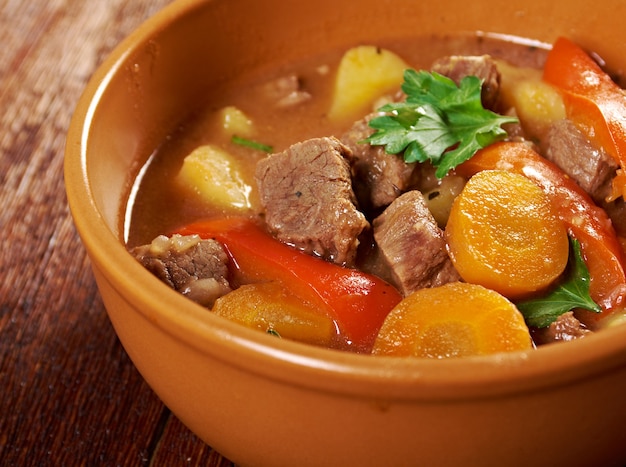 Irish stew farm-style with tender lamb meat potatoes and vegetables