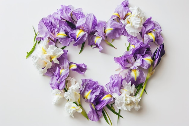 Irisjes in hartvorm op witte achtergrond, bovenkant