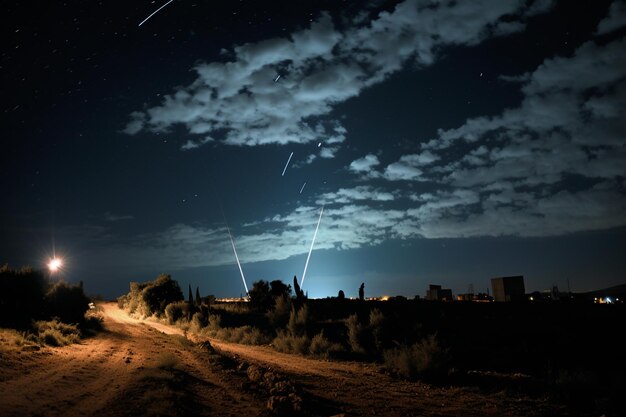 Photo iron beam in the night sky during israeli military operations generative ai