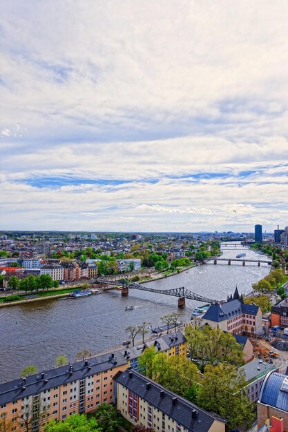 Iron Bridge above Main River in Frankfurt am Main. It is the largest city in the Hesse state of Germany.