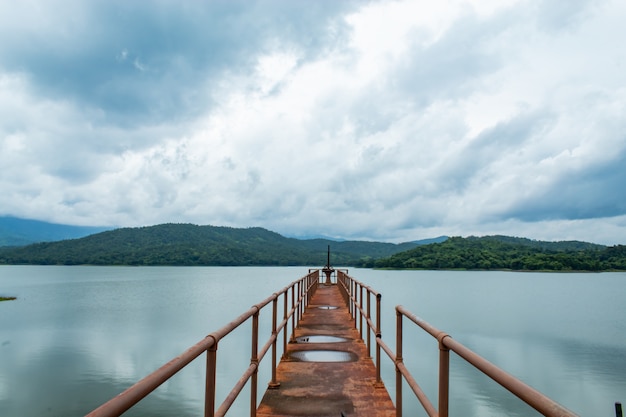 The iron bridge in the reservoir at the Huai Pa Daeng Reservoir, Phetchabun in Thailand.