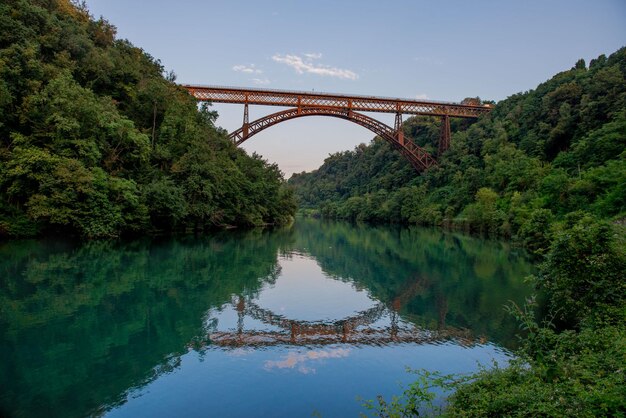 Iron bridge on the river adda