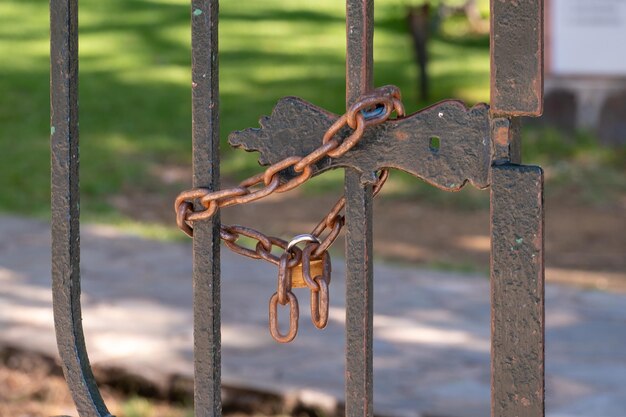 A iron door chained closed